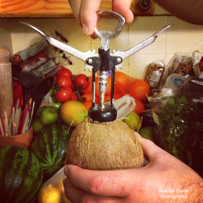 Coconut corkscrew, raw vegan, juicing